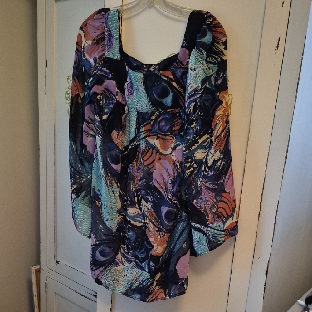 Fire Los Angeles Blue and Pink Graphic Long Sleeve Blouse or mini Y2K vintage